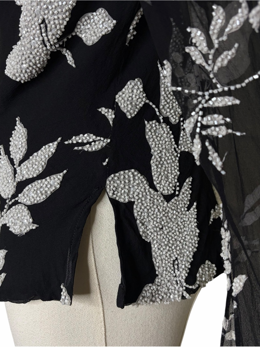 Carmen Marc Valvo 100% silk Black Beaded Floral Cowl Neck Shirt Blouse - Picture 4 of 7
